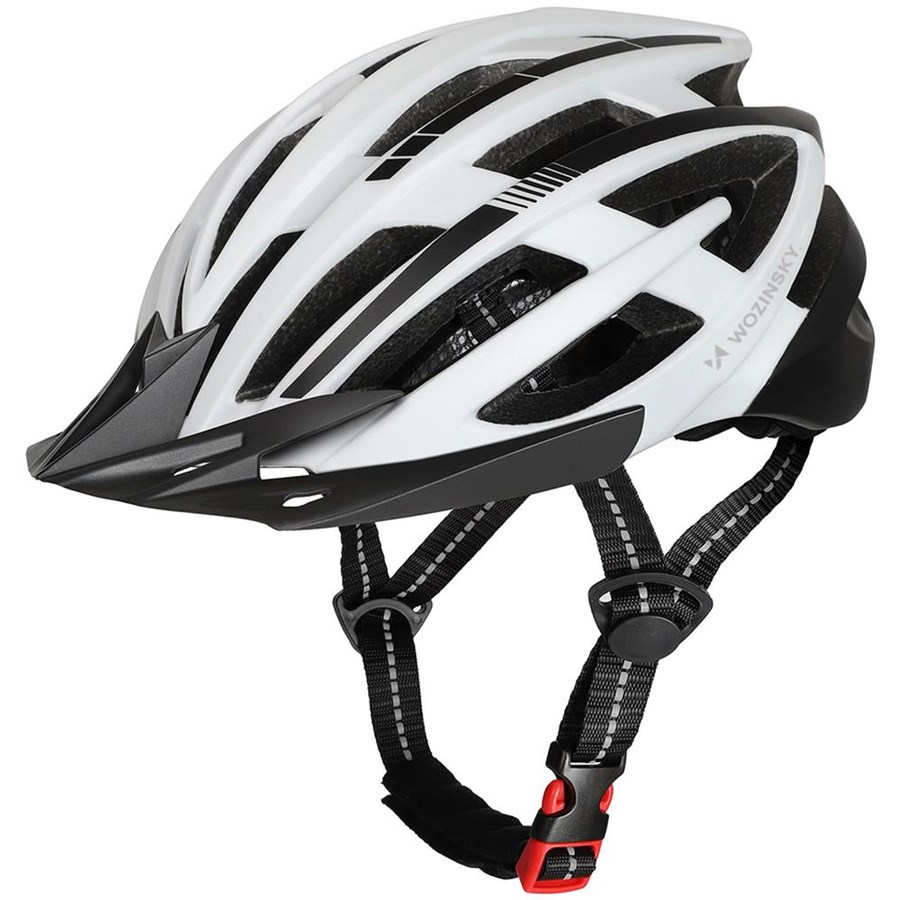 Bike Lights - Wozinsky MTB Bike Helmet with Detachable Visor and USB Rear Light 57-62 cm - Black & White - 5907769380891