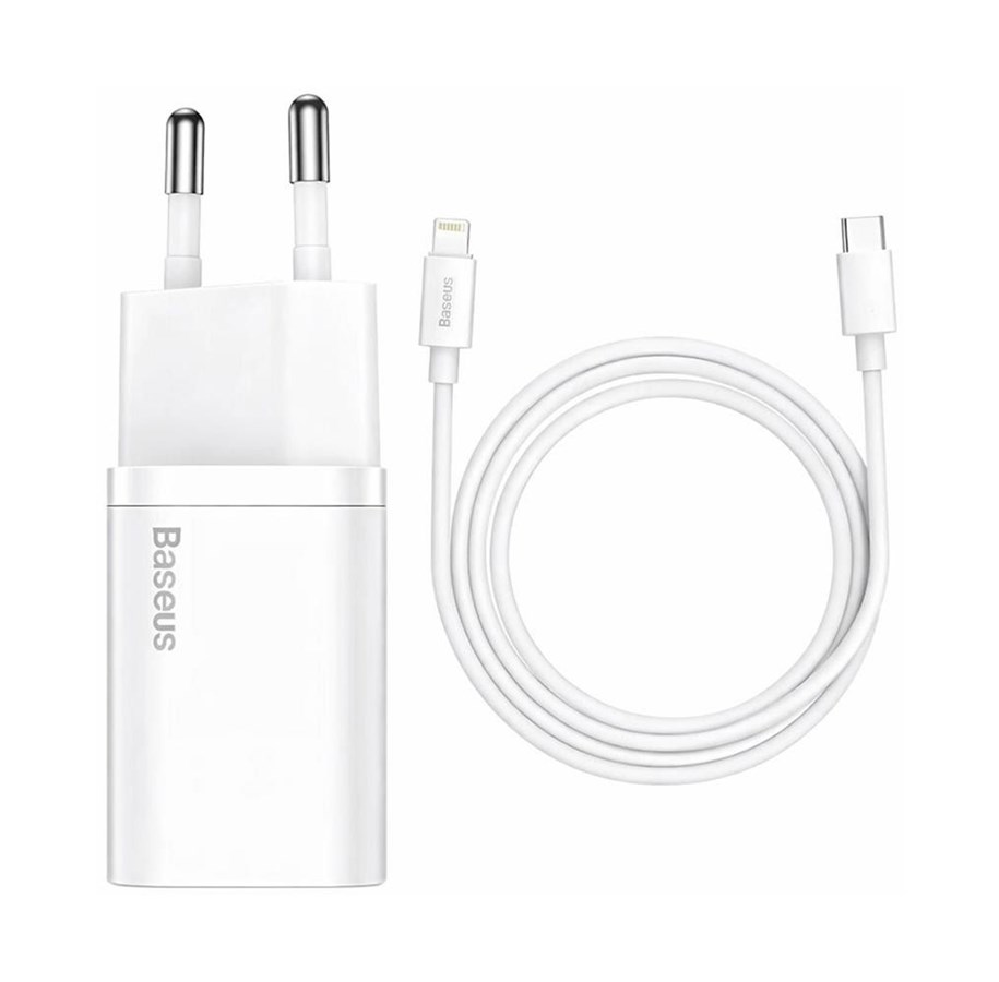 Mobiel - Adapters & Opladers - Baseus Cube 20W PD USB-C Wall Charger with  Superior Lightning PD 20W 1m Cable - White - P10111400216-Z2