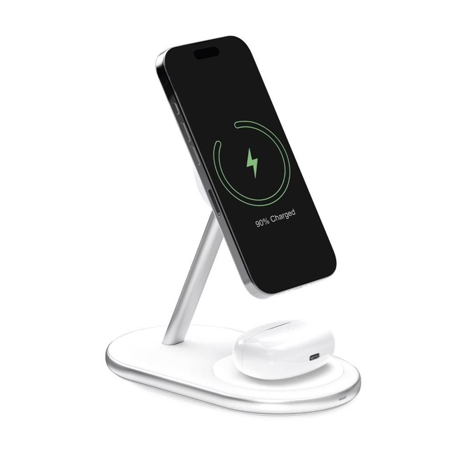 Mobiel - Adapters & Opladers - Puro 2in1 Charger  Mag Station Wireless Charging Station for Phone and Headphones - White - PUFCCSQIMAG5WHI