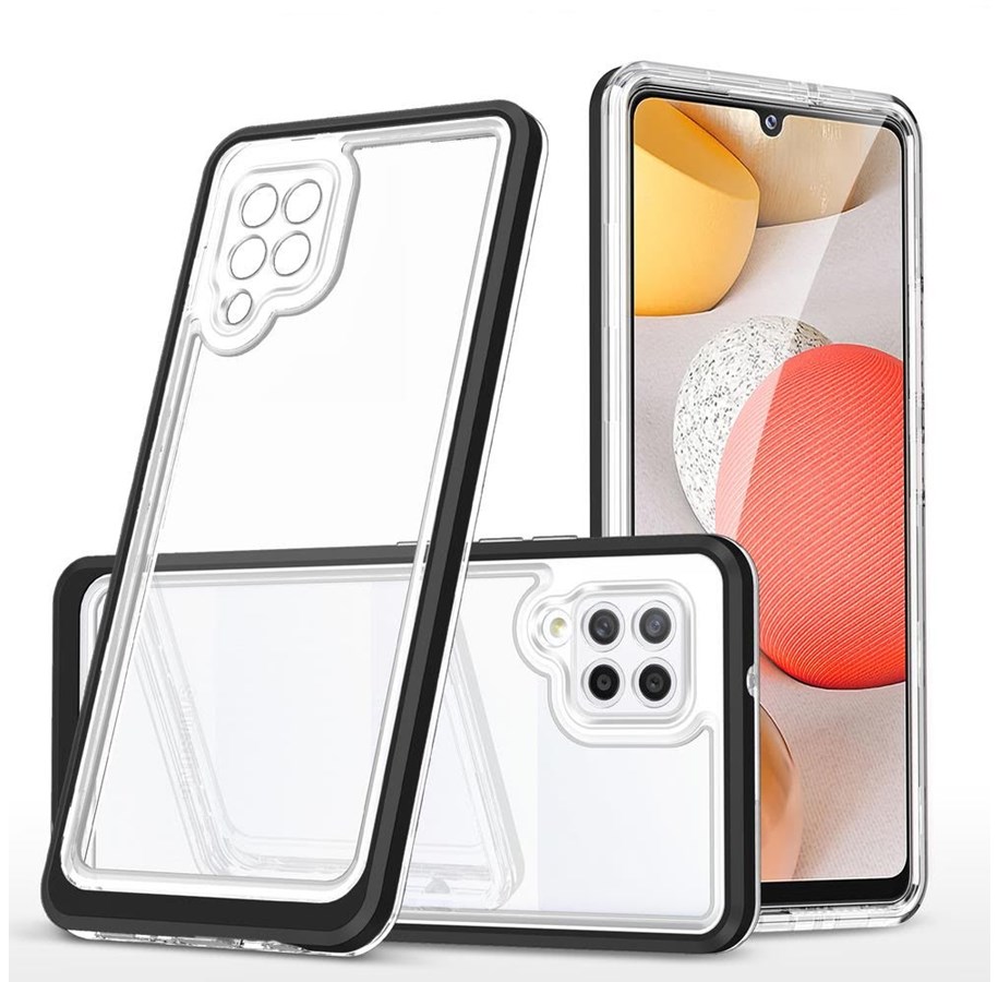 Mobiel - Covers & Cases - Hurtel Clear 3in1 Case for Samsung Galaxy A42 5G Frame Gel Cover Black - 5907769338953