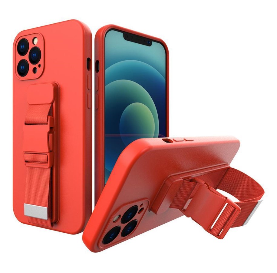 Mobiel - Covers & Cases - Hurtel Rope Case Silicone Cover with Lanyard Purse Lanyard Strap for Redmi Note 11 Pro Red - 5907769340451