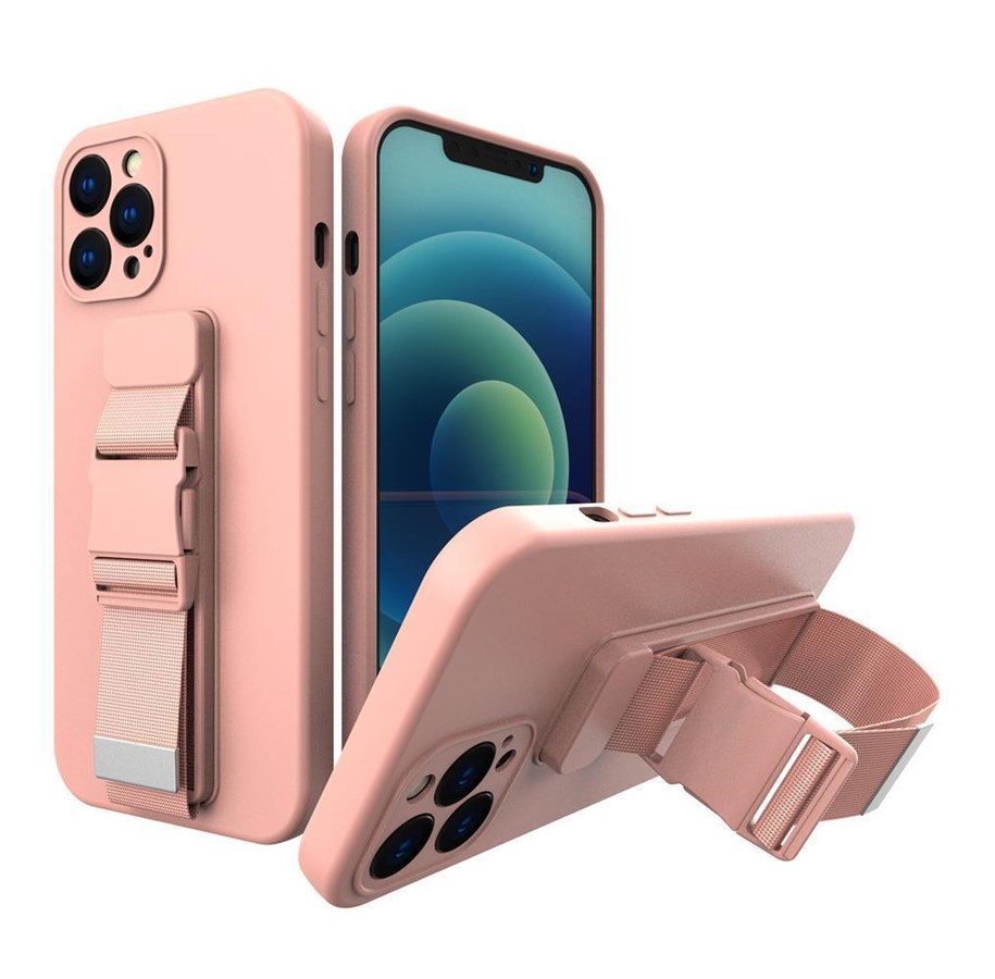 Mobiel - Covers & Cases - Hurtel Rope Case Silicone Cover with Lanyard Purse Lanyard Strap for Xiaomi Redmi Note 11 Pro Pink - 5907769340468
