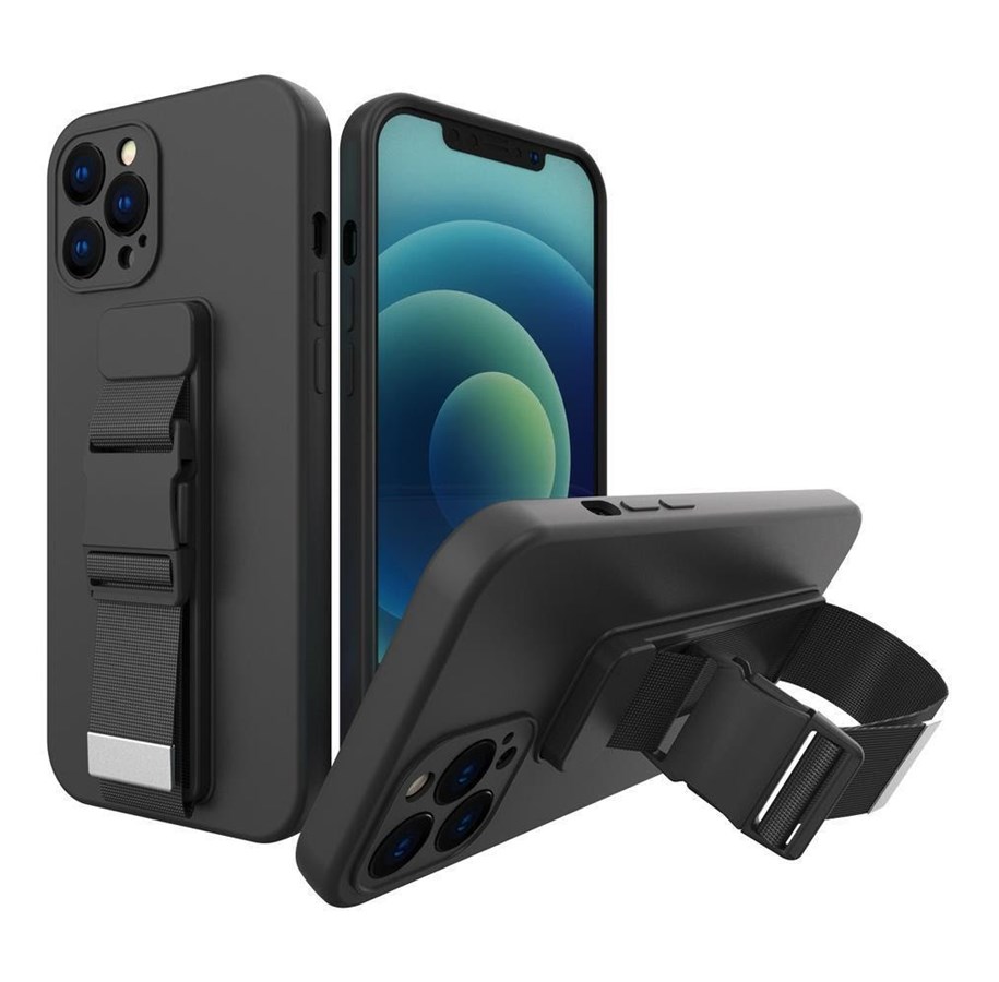 Mobiel - Covers & Cases - Hurtel Rope Case Silicone Lanyard Cover Purse Lanyard Strap for Xiaomi Poco M4 Pro 5G Black - 5907769340475