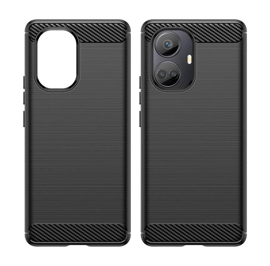Mobiel - Covers & Cases - Hurtel Carbon Case for Realme 10 Pro+ Flexible Silicone Carbon Cover Black - 5907769351990