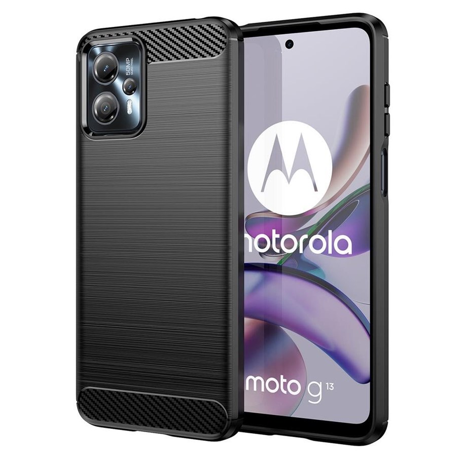 Mobiel - Covers & Cases - Hurtel Carbon Case for Motorola Moto G13 Flexible Silicone Carbon Cover Black - 9145576274668