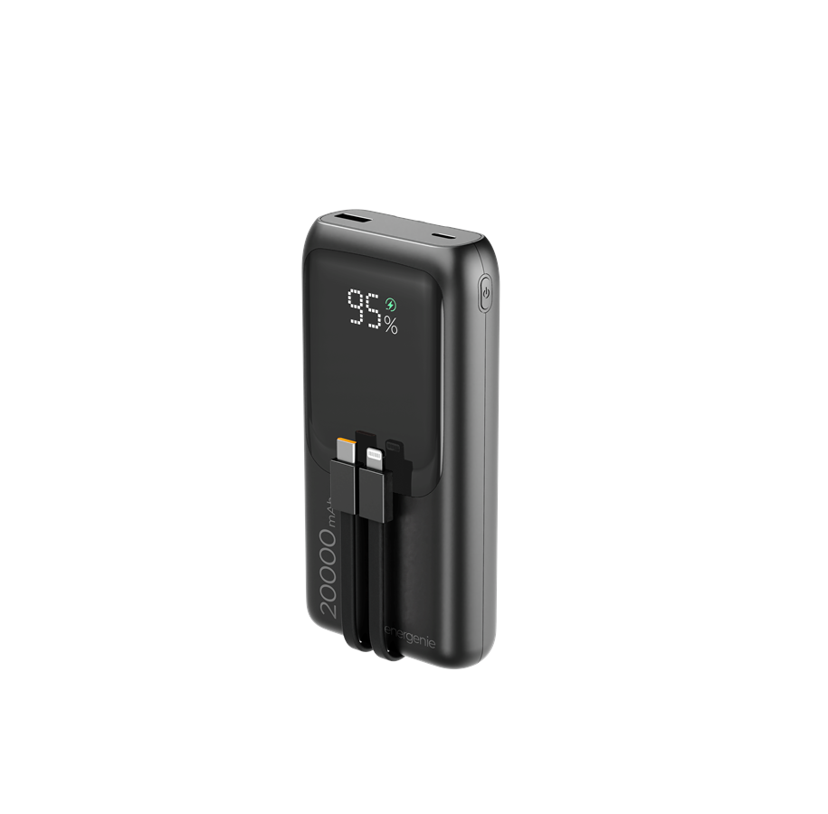 Powerbank - Gembird 20 W Fast charging power bank with integrated cables Powerbank - Zwart - 20000 Ah - PB20-PD20-LCD-01