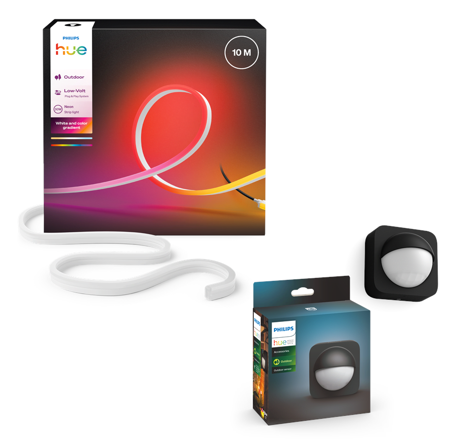 Smart Home - Philips Hue Neon Buiten LED-strip 10m + Buiten Bewegingssensor - 8501003