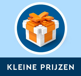 LEGO kleine cadeaus – cadeaudoos gebouwd van witte en oranje LEGO-steentjes met strik