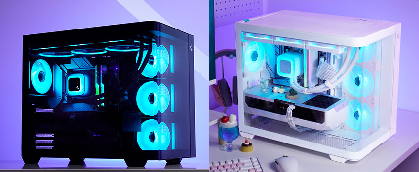 DeepCool CH160 PLUS draagbare M-ATX-behuizing in wit met AIO-waterkoeling en rode behuizing met luchtkoeling