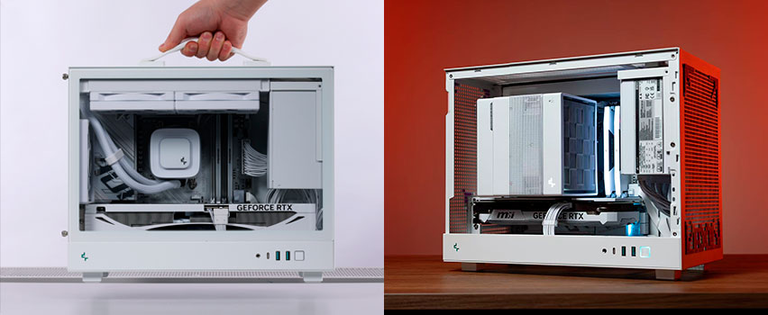 DeepCool CH560 en CH780 PC-behuizingen met RGB-ventilatoren en AIO-waterkoeling in zwart en wit
