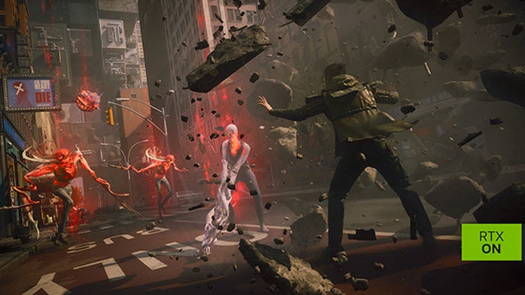 NVIDIA GeForce RTX ON – Control Resonant gameplay with telekinetic combat in New York featuring advanced ray tracing lighting